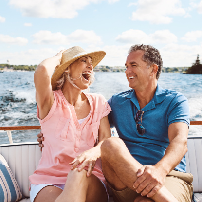 Mature couple smiling on boat