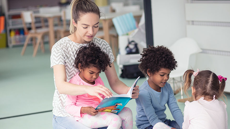Childcare worker reading to children - Childcare Franchise Loans Childcare worker reading to children - Childcare Franchise Loans