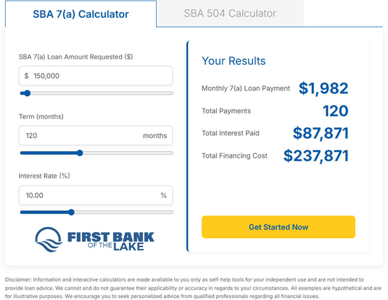 SBA Loan Calculator - First Bank of the Lake